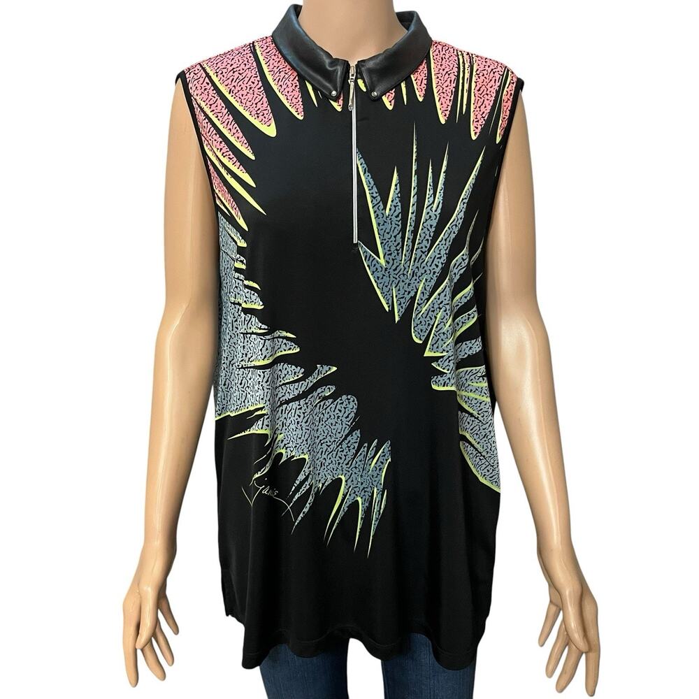 Jamie Sadock Abstract Print Golf Polo Tank Top XL Quarter Zip Quick Dry Collared
